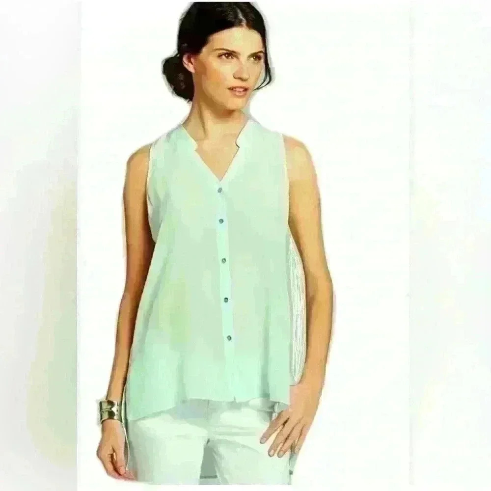 Eileen Fisher Silk Crepe Aurora Shirt Top L